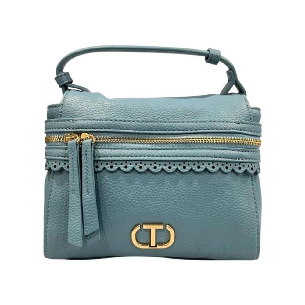 Twinset Women's Blue Handbags, One Size, Pu Leather Handbag With Adjustable Strap And Multiple Compartments