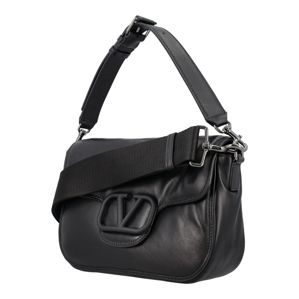 Valentino Garavani Zwarte leren schoudertas VLogo klep Black Heren