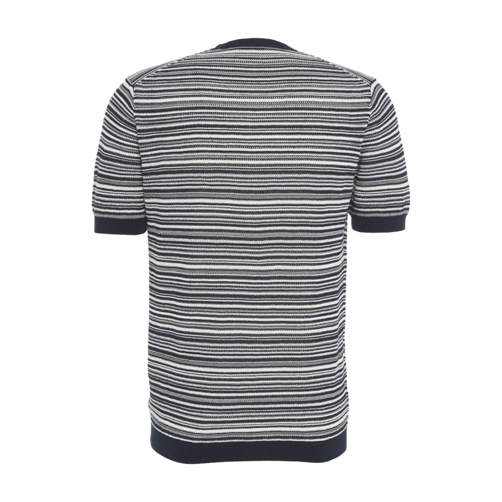 Paolo Pecora Blauwe Gebreide T-shirt met Geribbelde Kraag Blue Heren