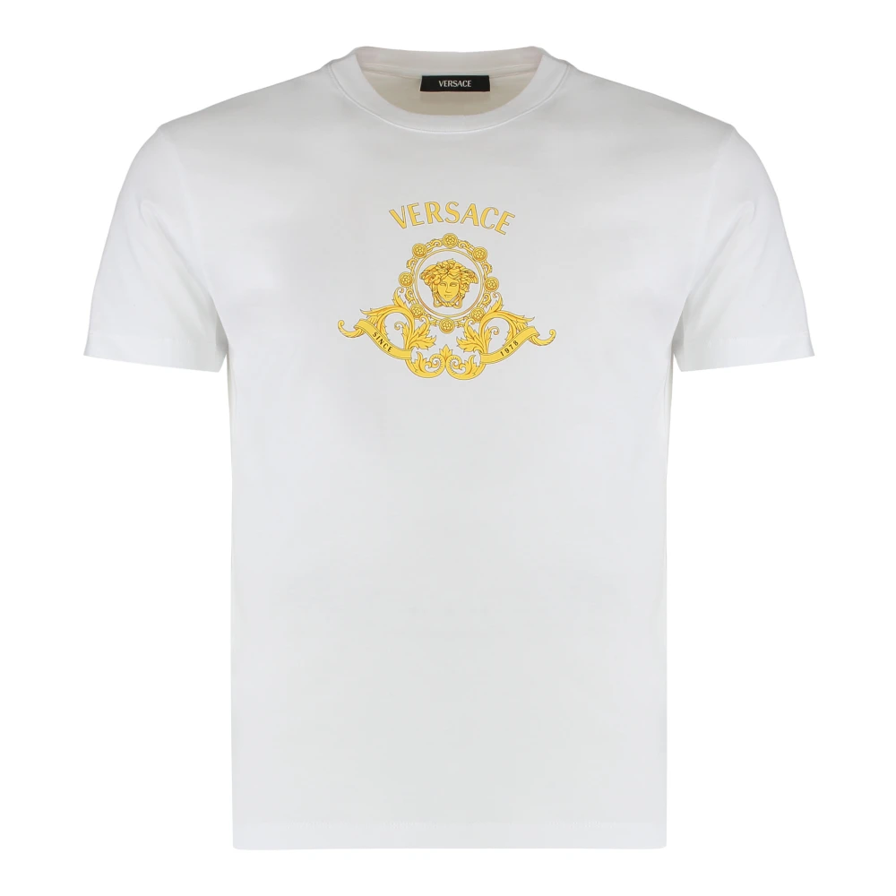 Versace Men's White T-Shirts, L, Printed Cotton-Jersey Slim T-Shirt