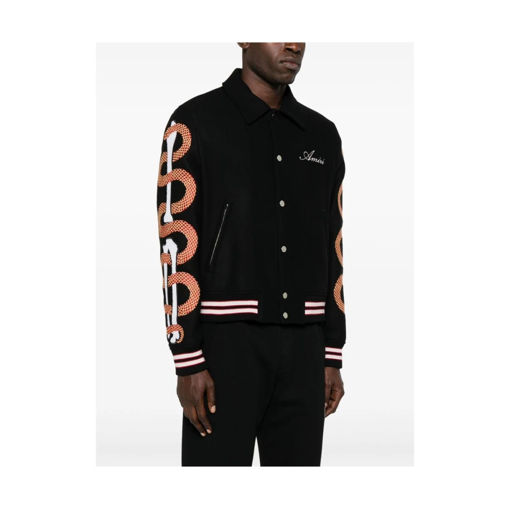 Amiri Zwarte Geribbelde Buitenjas met Geborduurd Logo Black Heren