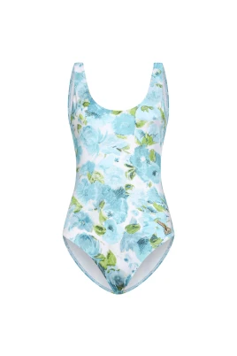 Aqua blomstermönstrad baddräkt, One-piece