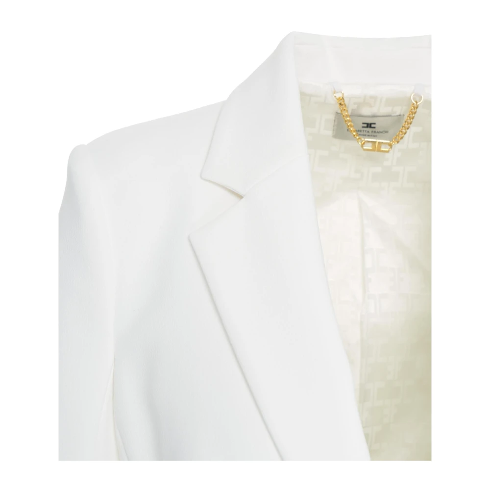 Elisabetta Franchi Witte Crepe Blazer met Gouden Details White Dames