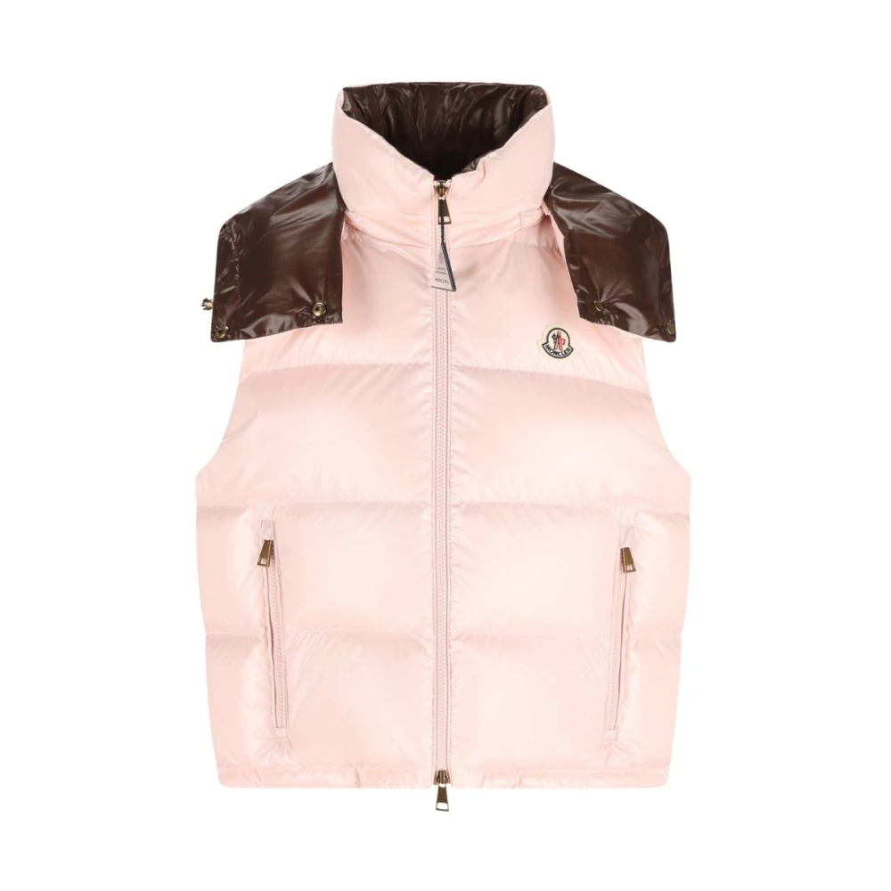 Moncler , Waistcoats, Female, Pink, M, Niverolle Short Down Vest