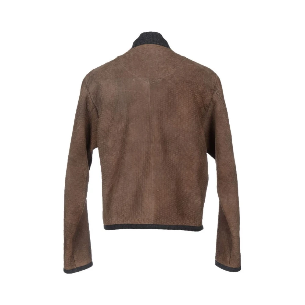Dolce & Gabbana Elegante Leren en Wollen Jas Brown Heren