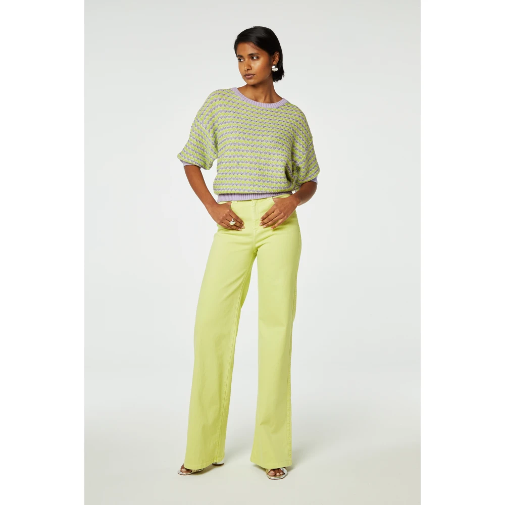 Fabienne Chapot Wijde Pijp Denim Broek met Hart Borduursel Green Dames