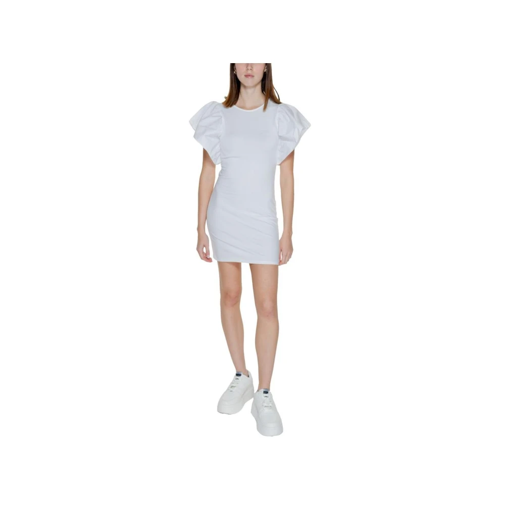 Only Witte Katoenen Pofmouw Mini Jurk White Dames