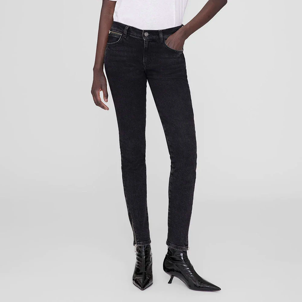 Anine Bing Jax Jeans Low Rise Ankle Skinny Black Dames