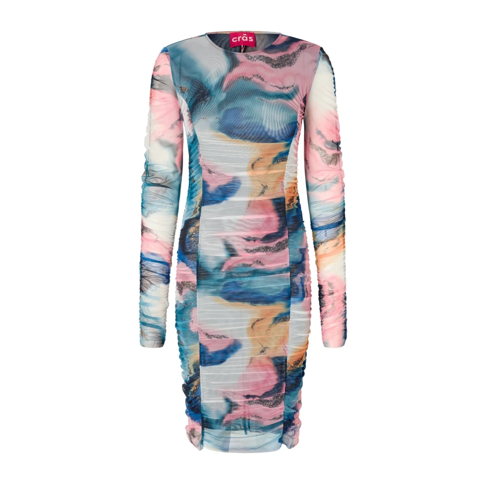 Cras Mesh Gerimpelde Jurk met Glanzende Details Multicolor Dames