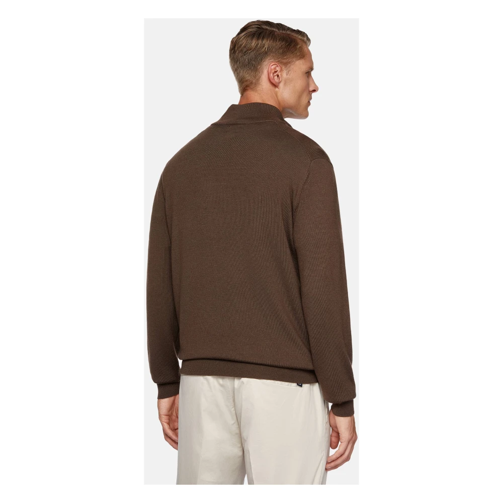 Boggi Milano Merino Wol Halve Rits 12 Gg Brown Heren