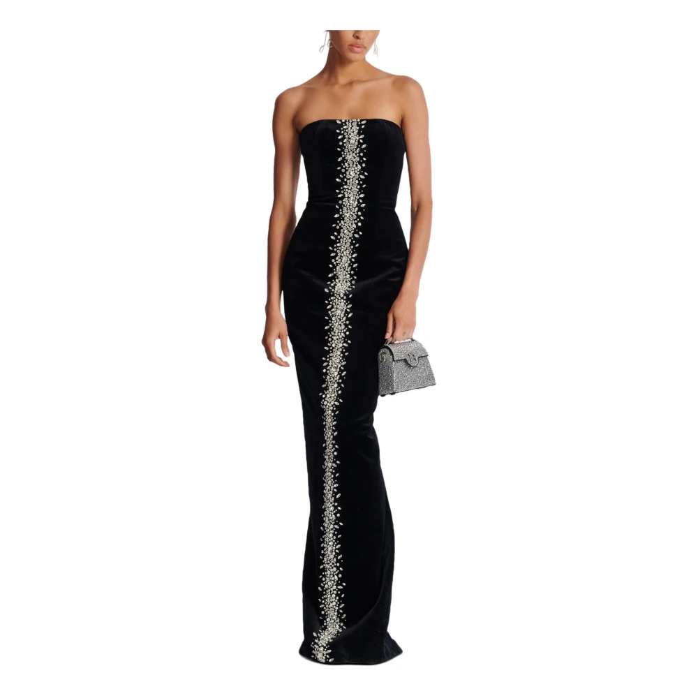 Balmain Lange geborduurde fluwelen bustierjurk Black Dames