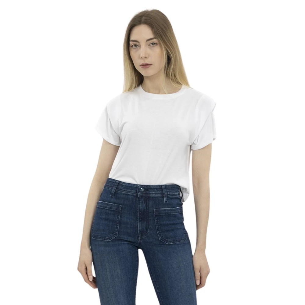 PAIGE Kortärmad Cropped T-shirt med Axel Detalj White, Dam