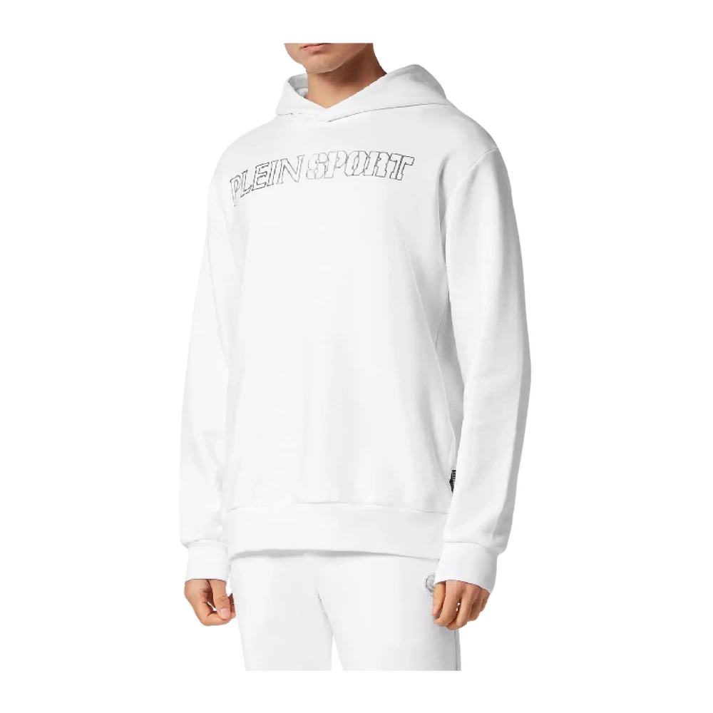 Plein Sport Men's White Hoodie With Tiger Print - Long Sleeve Training Tops - Xl - Sport
