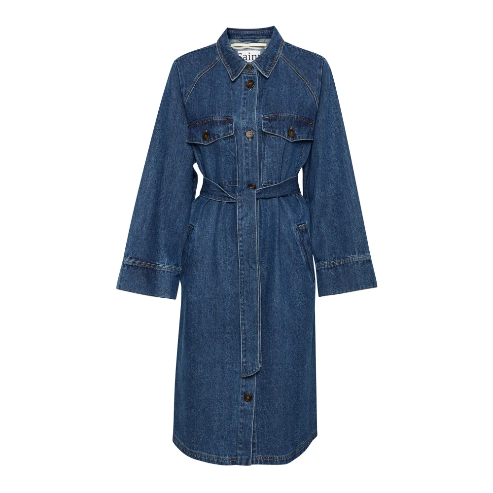 Saint Tropez Oversized Denimjacka med Midjeband Blue, Dam