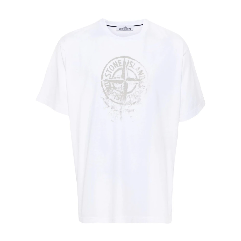 Stone Island Reflecterende One Print Korte Mouw T-shirt White Heren