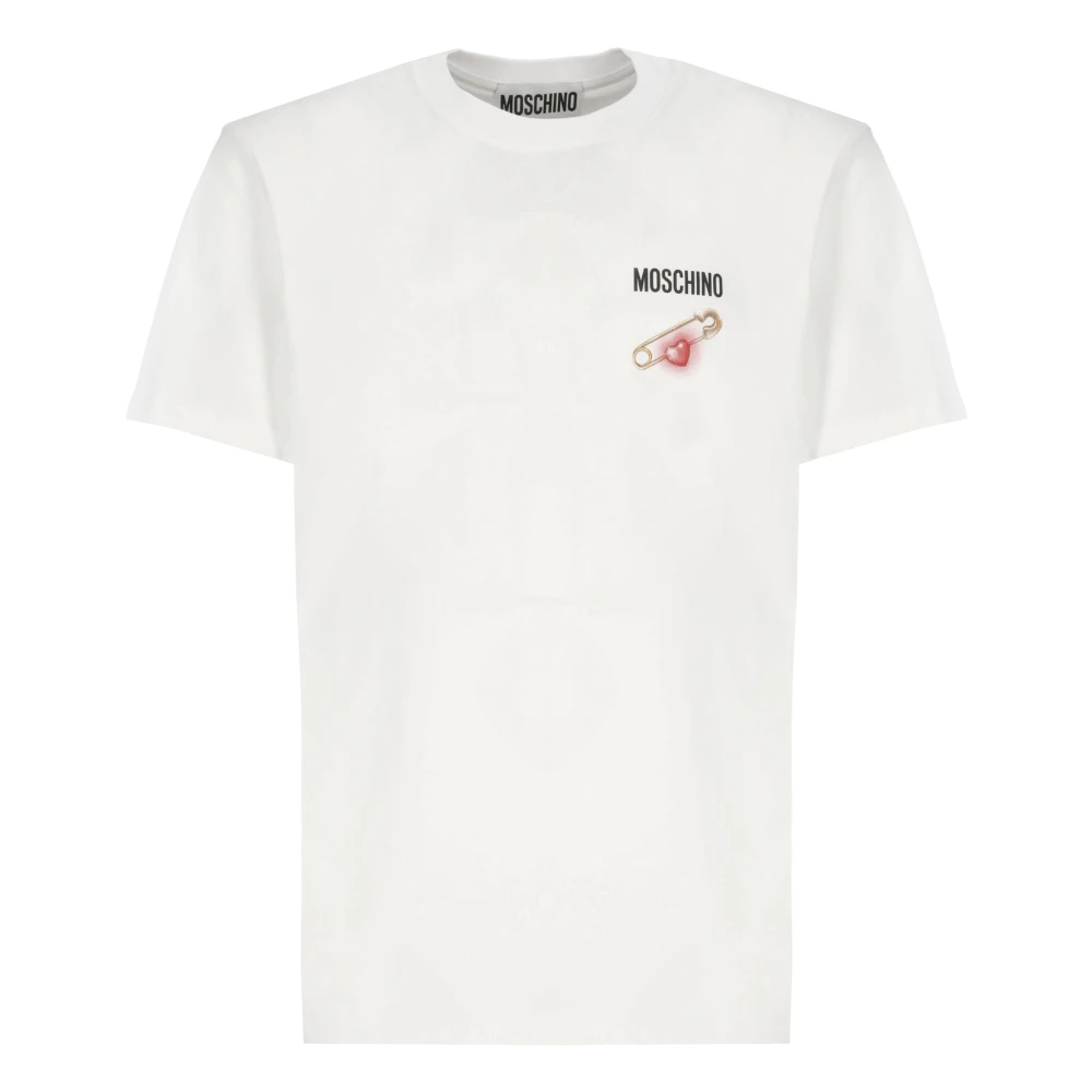 Moschino Wit Crew Neck T-shirt met Logo White Heren