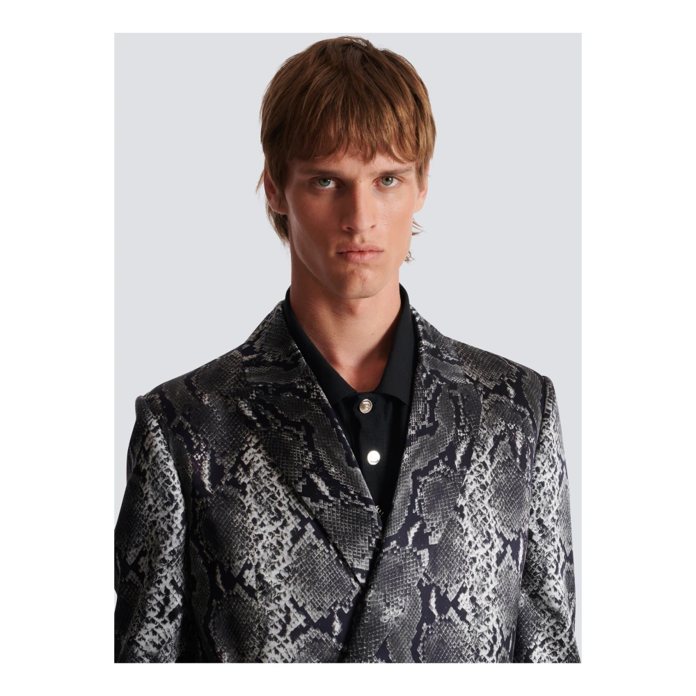 Balmain Bedrukte zijden blazer Gray Heren