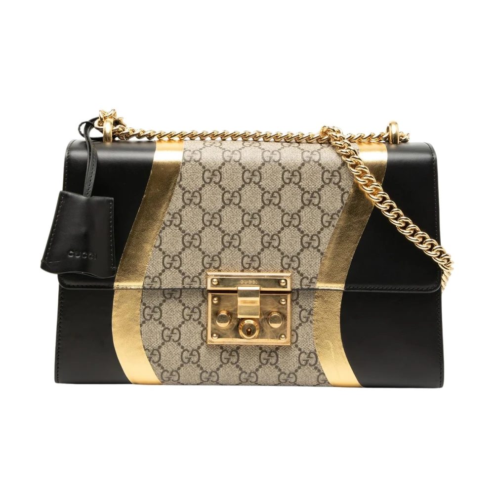 Gucci Vintage Women's Gold Pre-Owned Vintage Monogram Chain Shoulder Bag With Stripe Detail