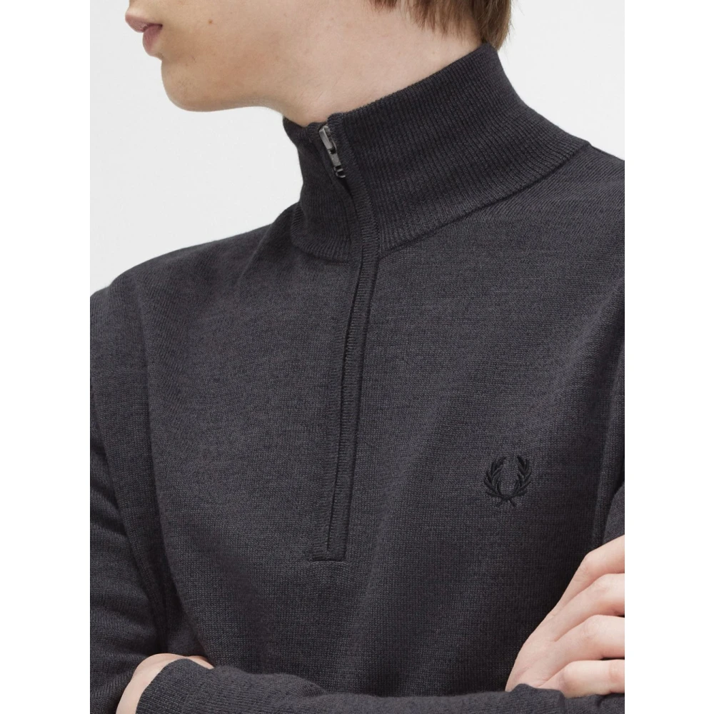 Fred Perry Klassieke Half Zip Merino Wol Trui Gray Heren