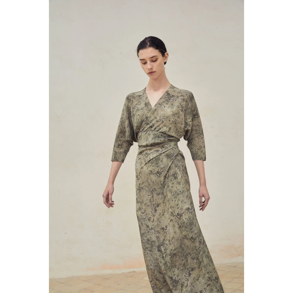 Cortana Zijden Herba Print Gekruiste Jurk Green Dames