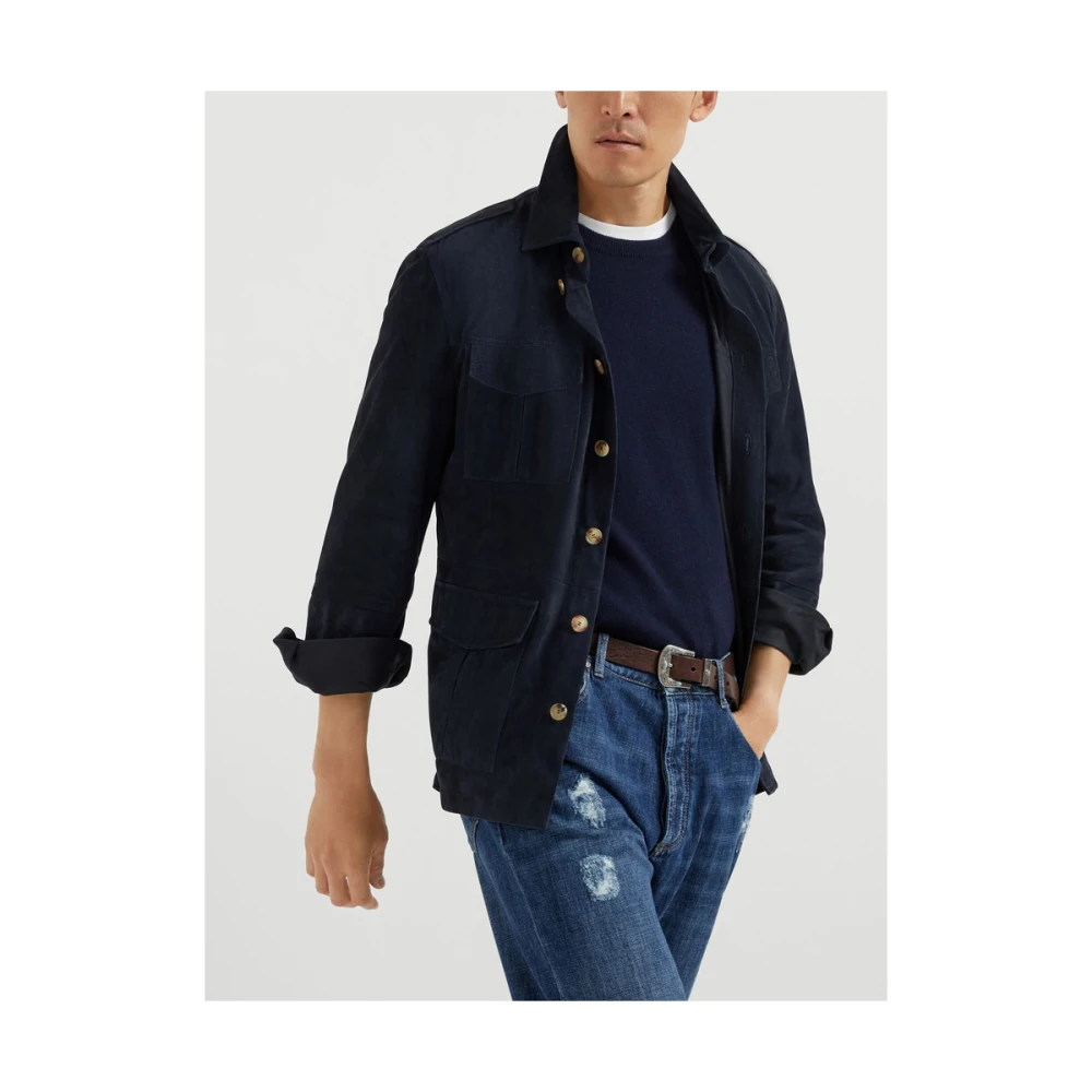BRUNELLO CUCINELLI Navy Blauw Leren Buitenkleding Jas Blue Heren
