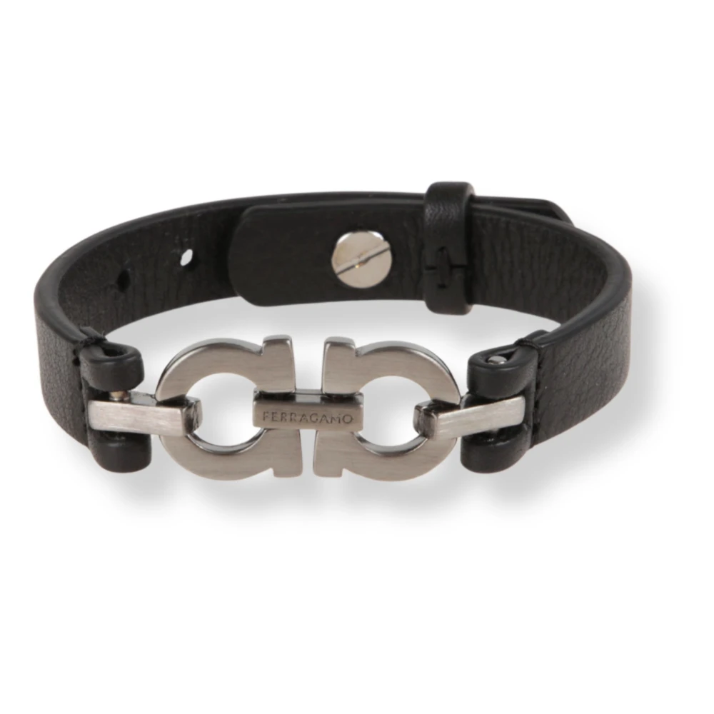 Ferragamo Men's Black Bracelets, One Size, Double Gancini Bracelet