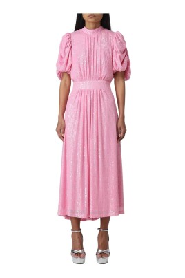 pink-sequin-midi-dress-puff-sleeves