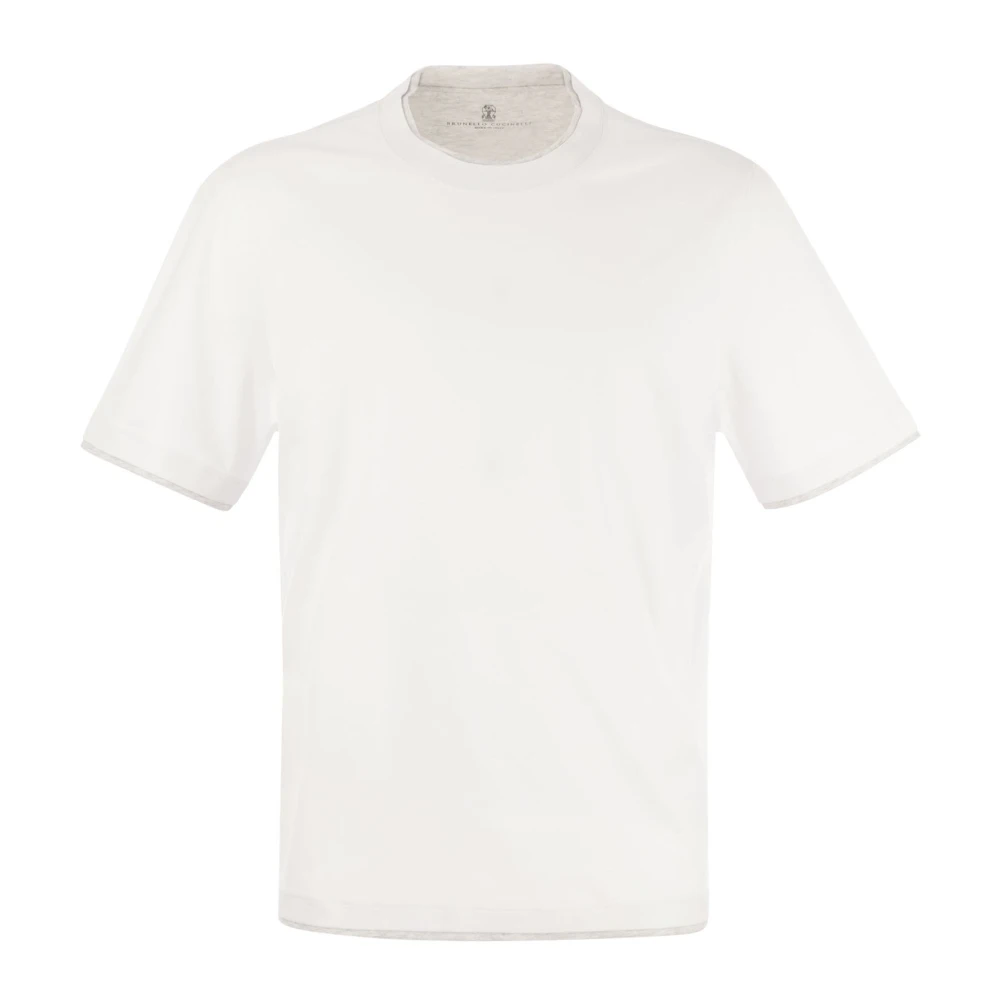 BRUNELLO CUCINELLI Slim Fit Crew Neck T-Shirt met Contrasterende Inzetstukken White Heren