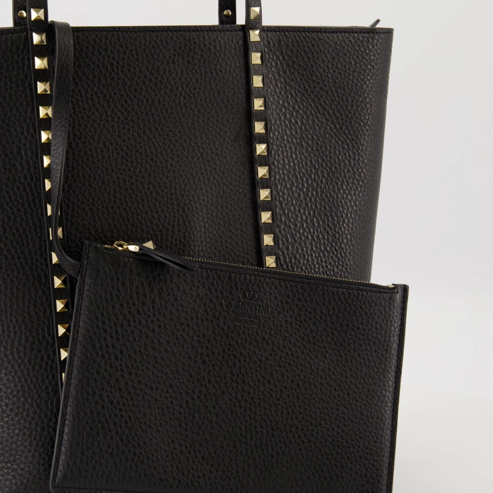 Valentino Garavani Rockstud Grained Leather Shopper Tas Black Dames