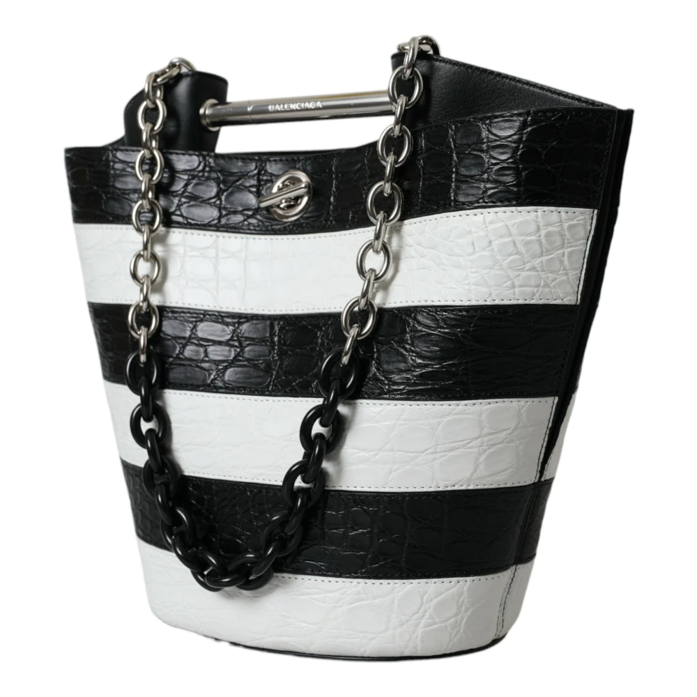 Balenciaga Chique Crocodile Maxi Bucket Bag White Dames