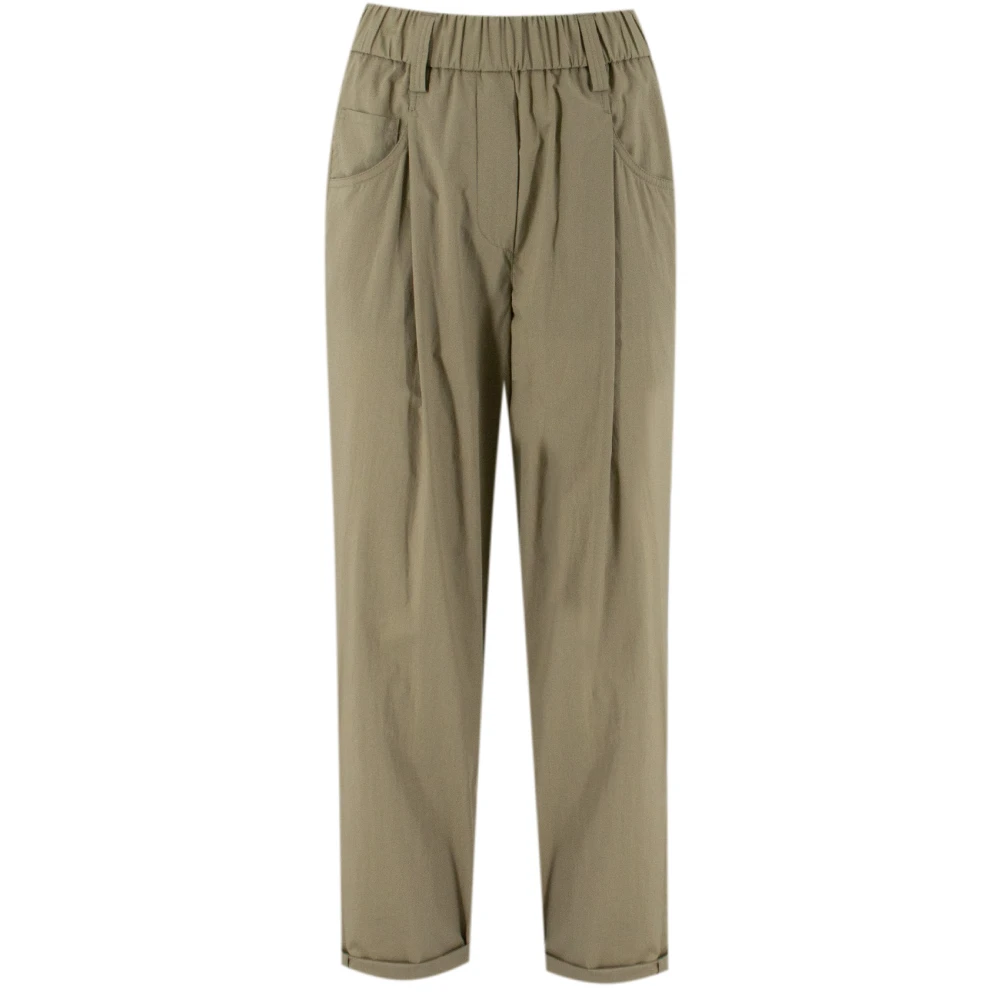 BRUNELLO CUCINELLI Katoenen Poplin Track Broek met Juweelborduursel Green Dames