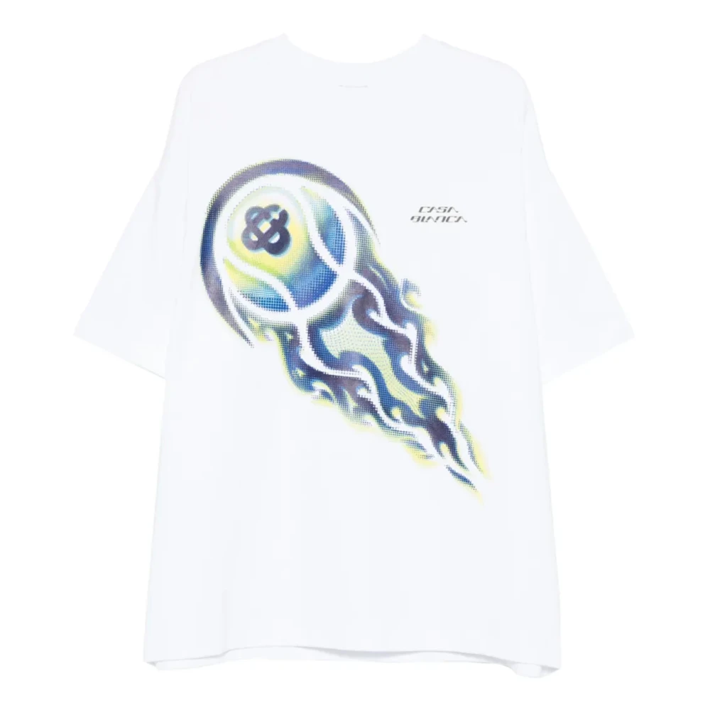Casablanca Men's White Flaming Tennis Ball Oversized T-Shirt