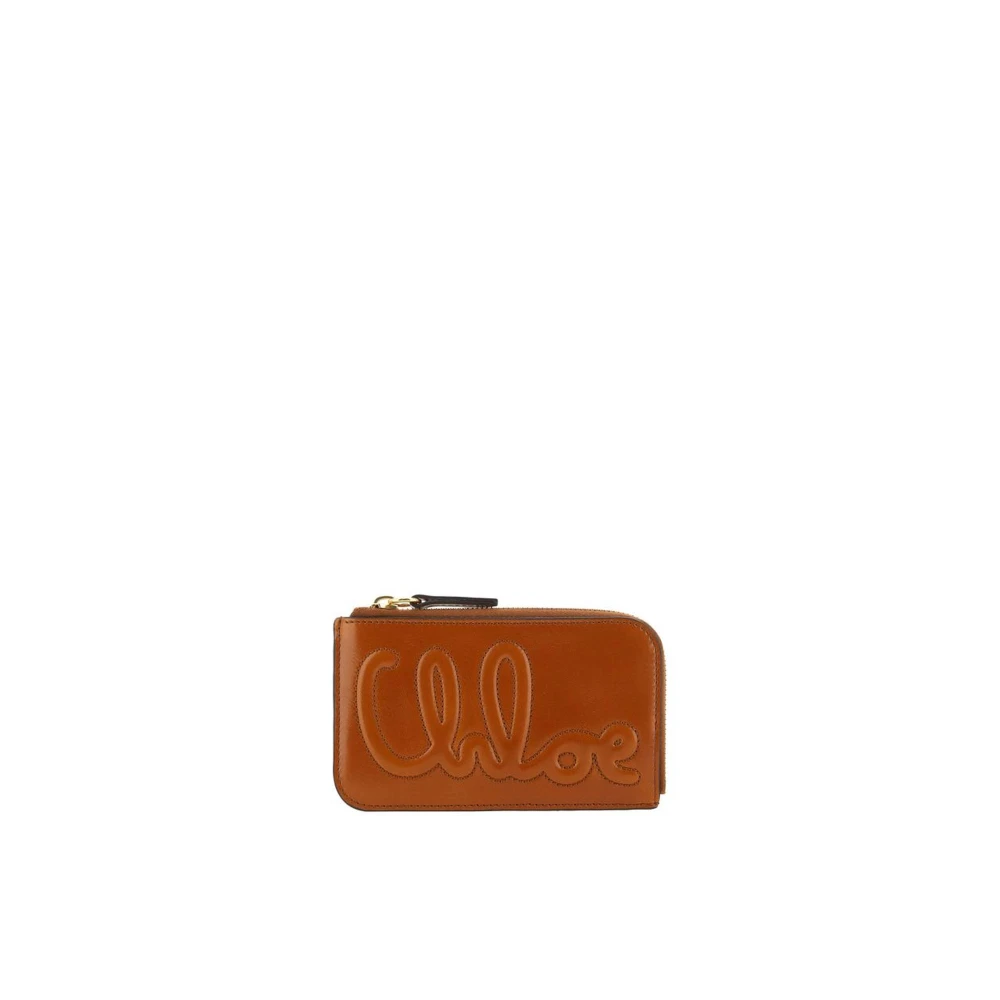 Chloé Monogram Leren Kaarthouder met Rits Brown Dames