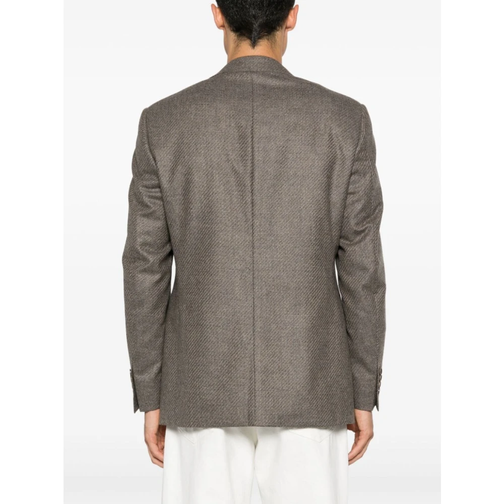 Canali Multicolor Wol Blazer Reverskraag Brown Heren