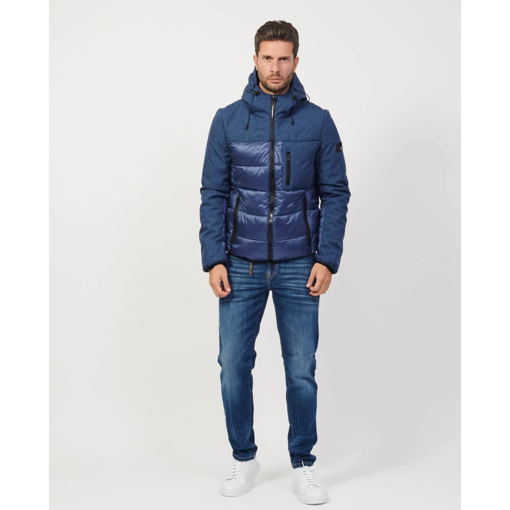 YES ZEE Gestikte Blauwe Jas met Softshell Inserts Blue Heren