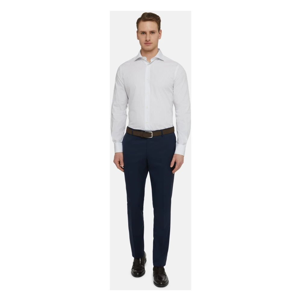 Boggi Milano Overhemd met Windsor-kraag en strepen Regular Fit Blue Heren