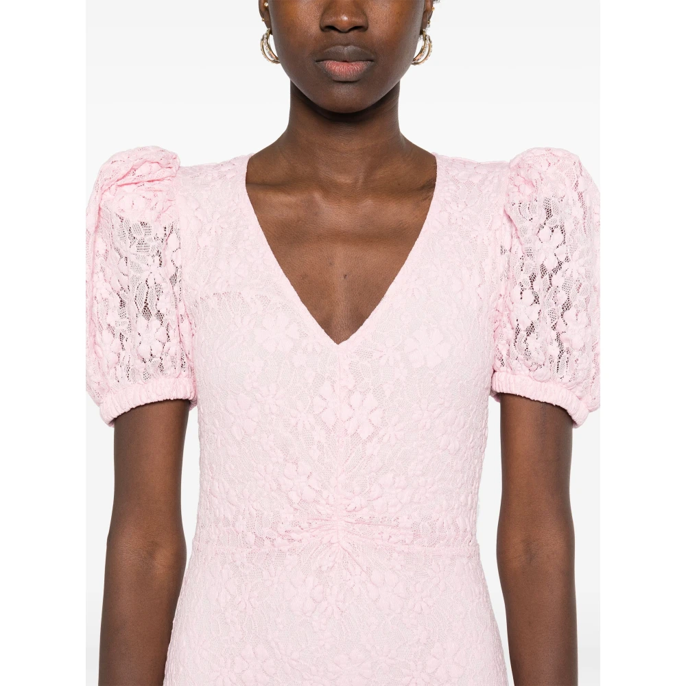 Rotate Birger Christensen Kanten Jurk met Pofmouwen Pink Dames
