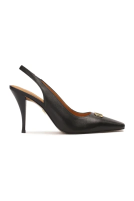 Svarta slingback pumps med smal fyrkantig tå