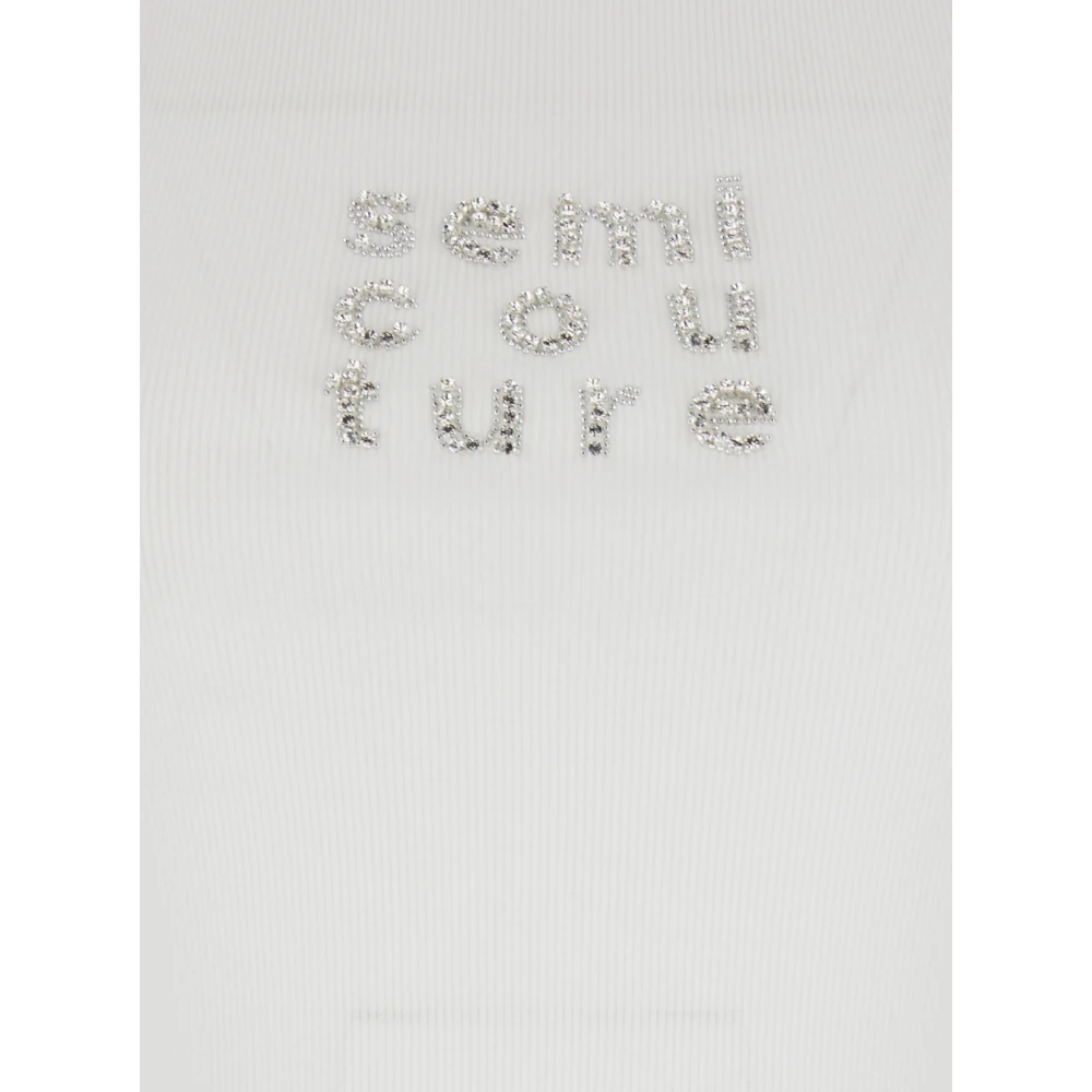 Semicouture Wit Ribgebreide Top met Logodetail White Dames