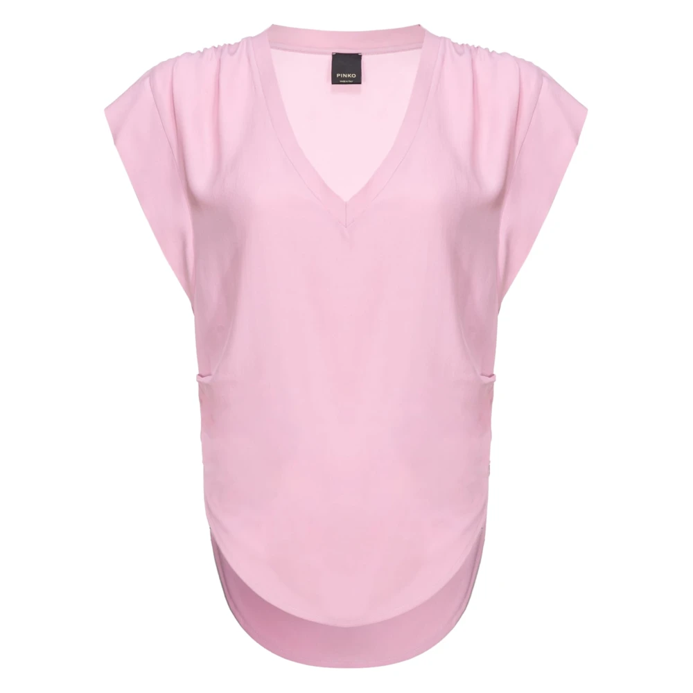 Pinko Soepelvallende zijden blouse Zijde-mix V-hals Wijduitlopende Mouw Blouse Purple Pink Dames