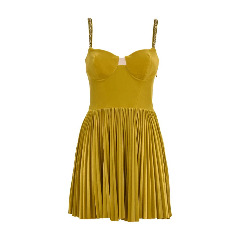 Elisabetta Franchi Korte Fluweel Jurk met Kostbare Versieringen Green Dames