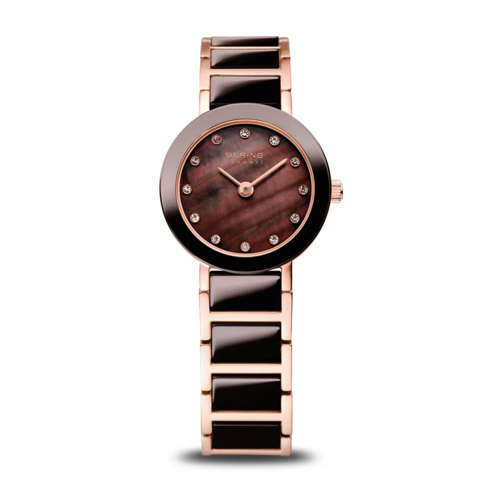 Bering Women's Gold Ceramic Watch 22 Mm Bracelet Stainless Steel Band With Ceramic Elements Rose 11422-765