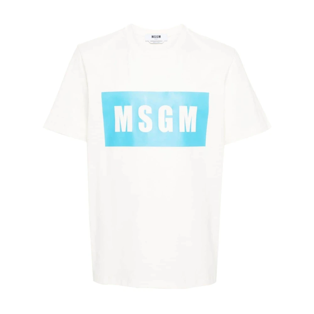 Msgm Logo Print Katoenen T-shirts en Polos White Heren