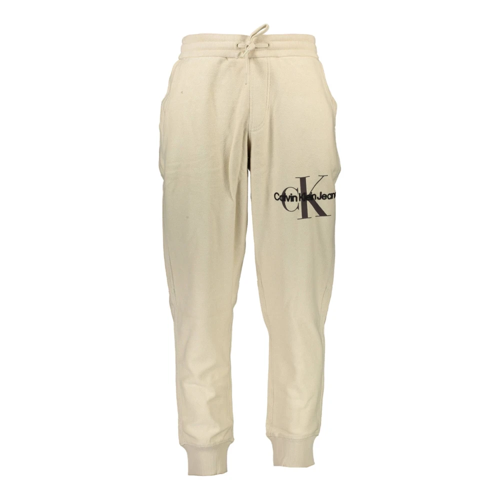 Calvin Klein Men's Beige Sweatpants,, Sporty Trousers Embroidered Extra Large