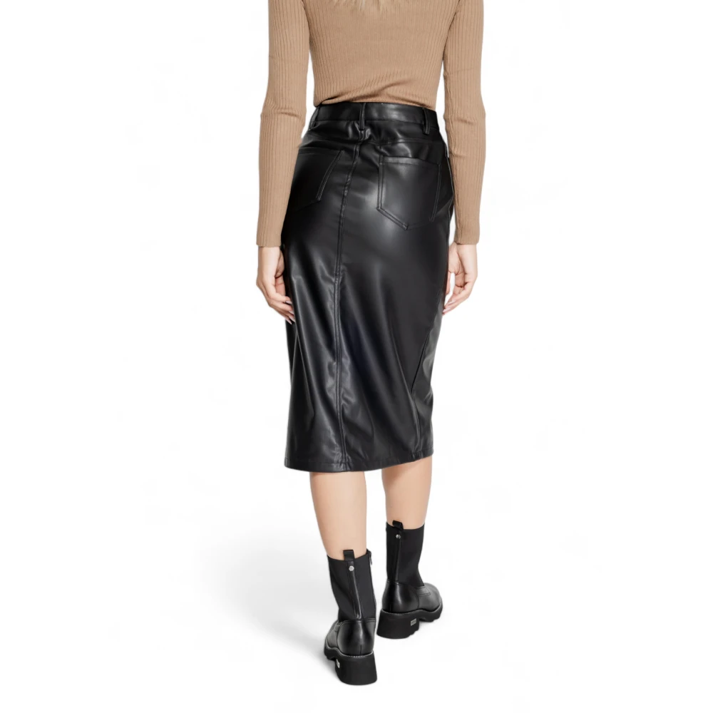 Only Zwarte Effen Polyester Rok met Rits Black Dames