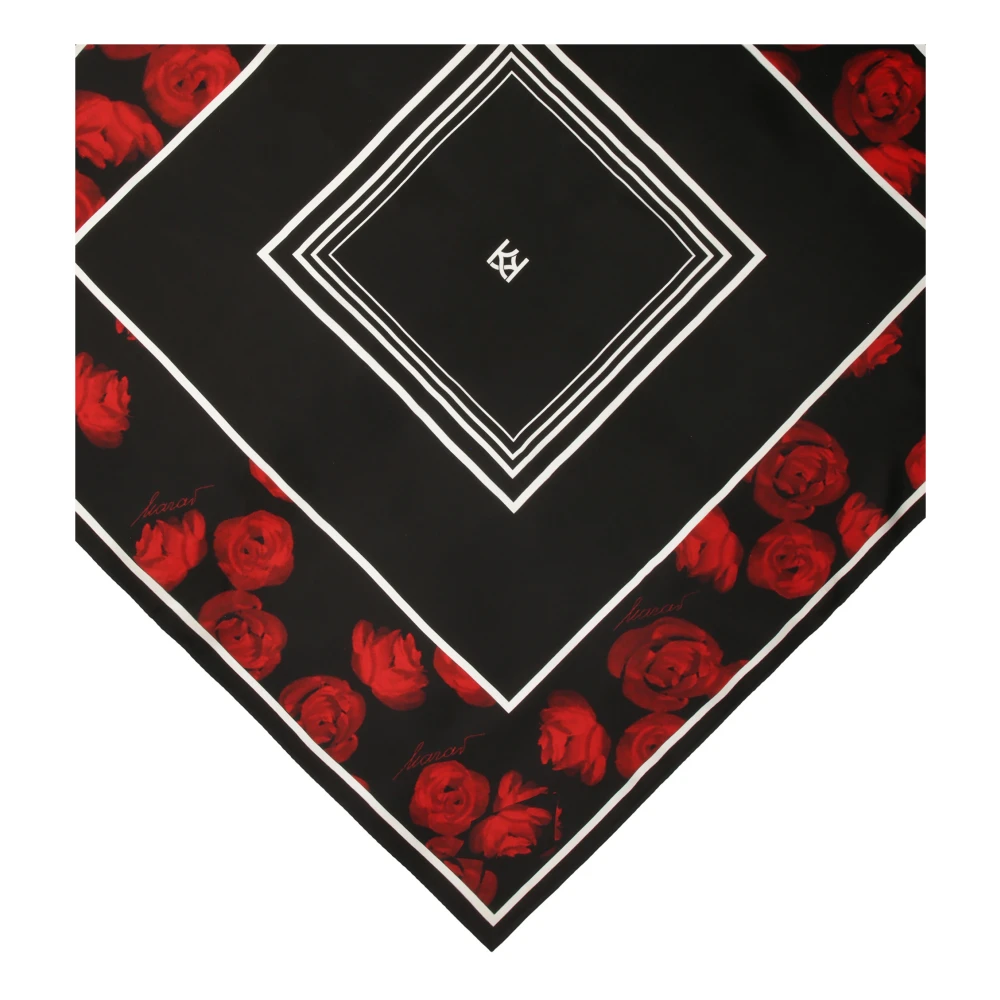 Kazar Zwarte zijden sjaal met bloemenpatroon Black Dames