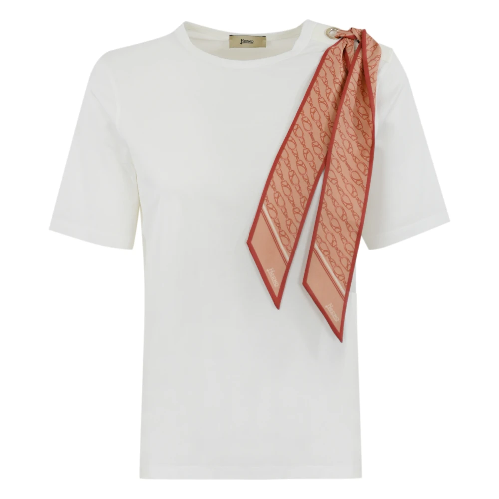 Herno Witte katoenen T-shirt met zijden sjaal White Dames