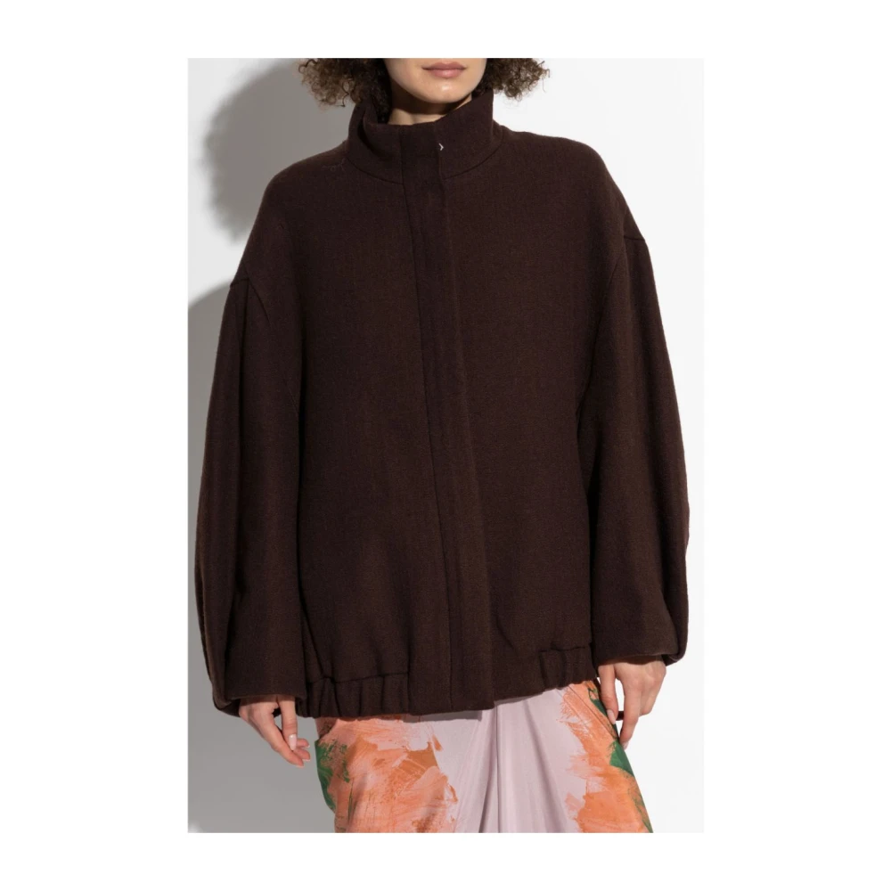 Dries Van Noten Oversized Jack met Opstaande Kraag en Rits Brown Dames