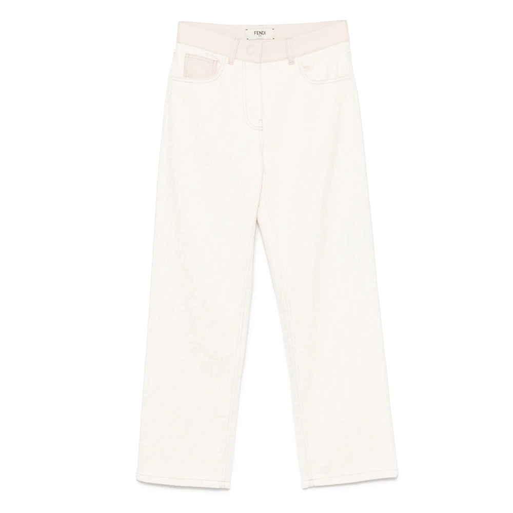 Fendi Vita Denim Jeans med FF Motiv White, Dam