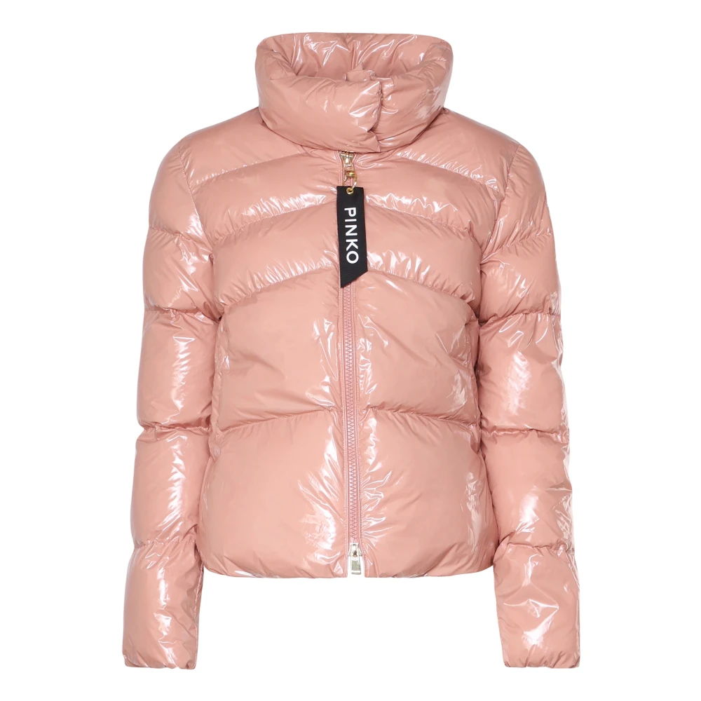 Pinko Glanzende Gewatteerde Jas Roze Pink Dames